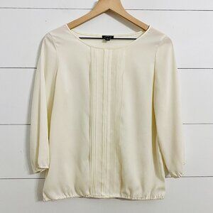 Ann Taylor Pleated Front 3/4 Sleeve Blouse Top|  Cream | Size Small